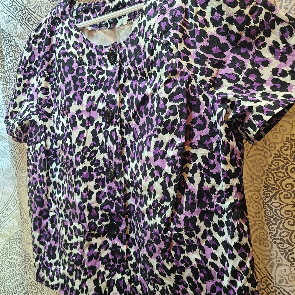 Notations Short Sleeve Jacket Womens 2X Purple Black Leopard Animal Print Y2K - Picture 2 of 10